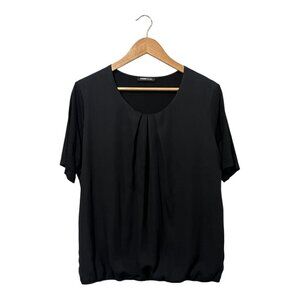 Frank Walder Blouse Top Plus Size 16 Black Elastic Hem Career Office Business